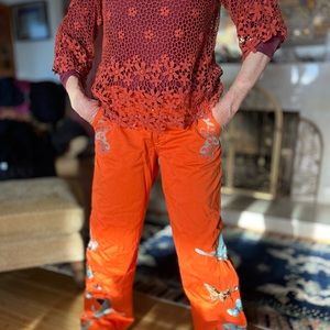 Fun orange embroidered pants